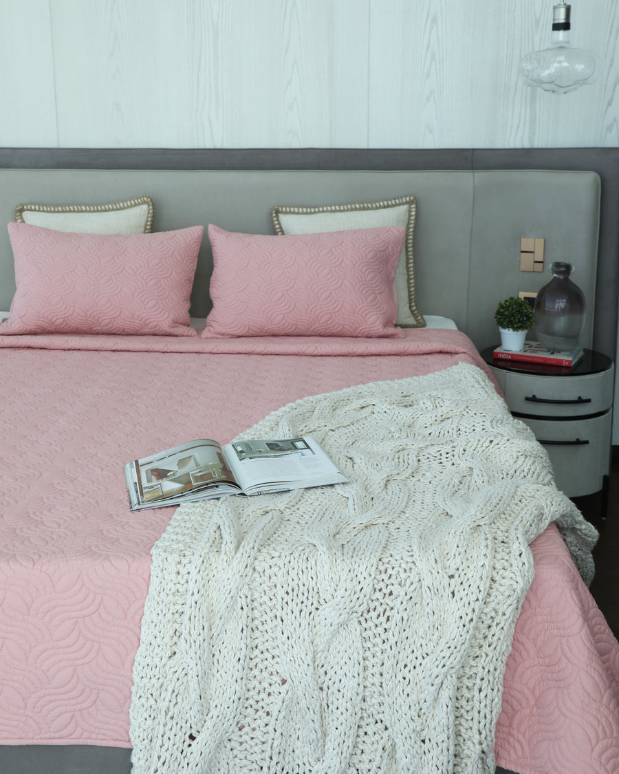 Casa Blush Pink Quilted Bedspread / Coverlet Set