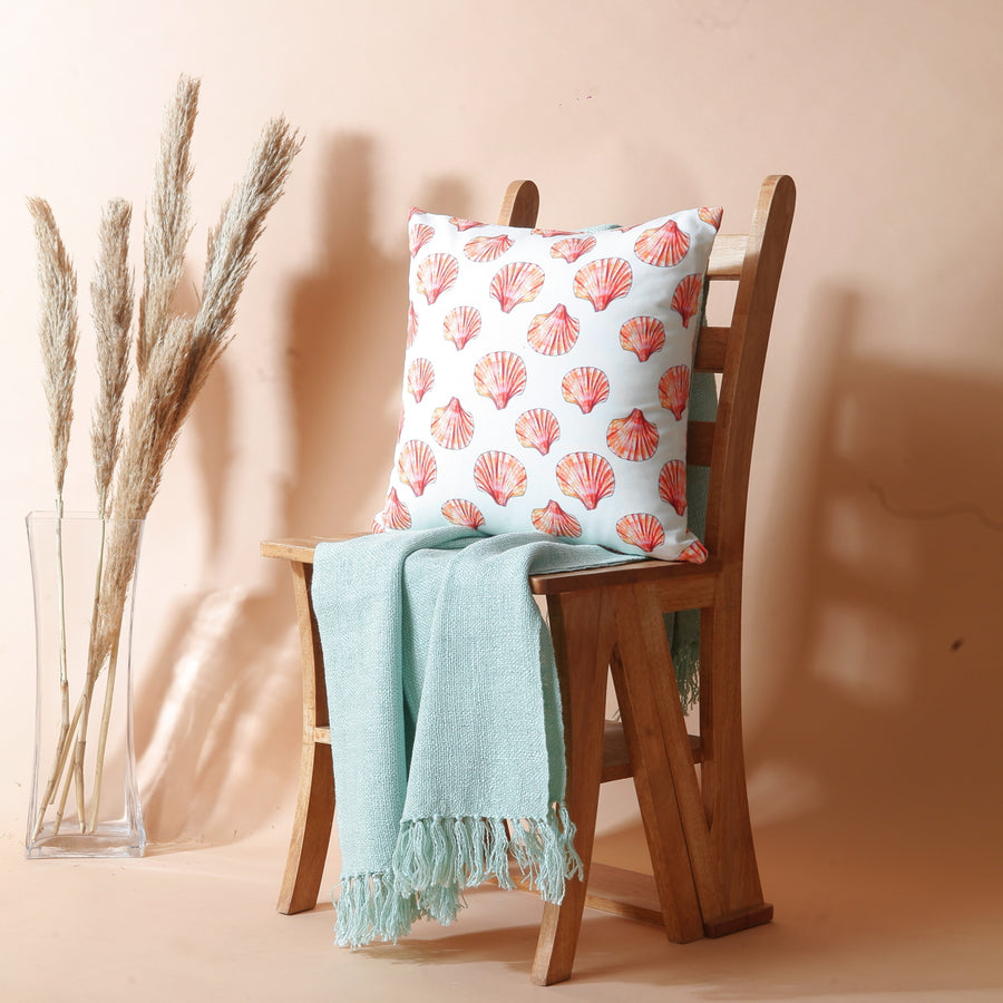 Sea Scallop Printed Coral Cushion Cover - Water and Sun Resistant