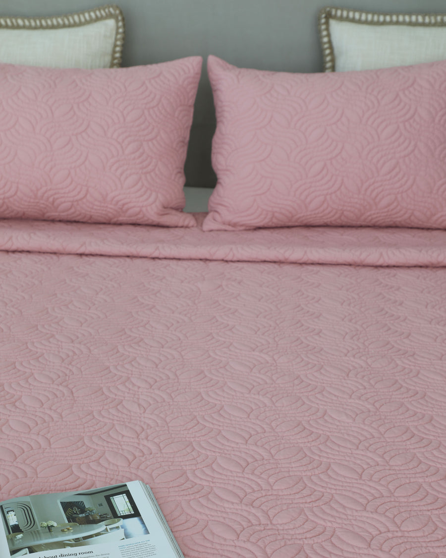 Casa Blush Pink Quilted Bedspread / Coverlet Set