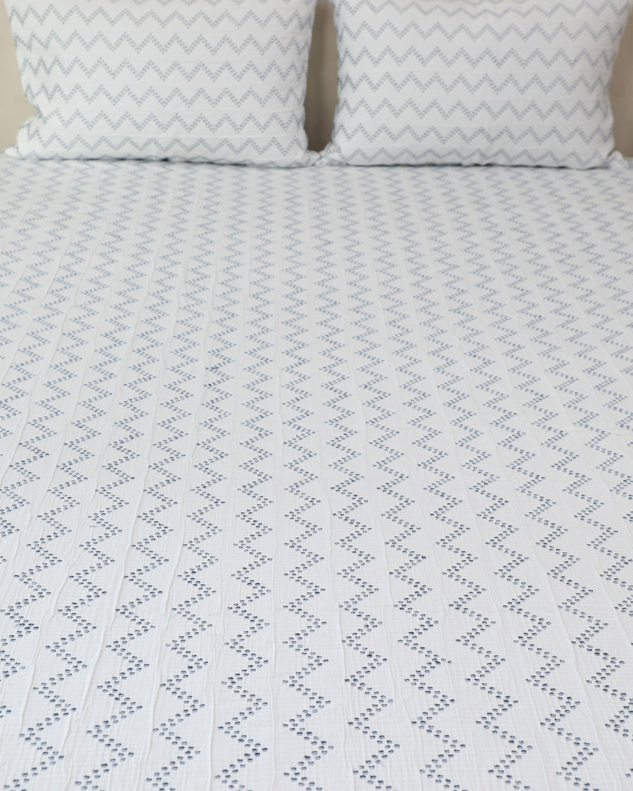 Blue Float Chevron Reversible Bedspread