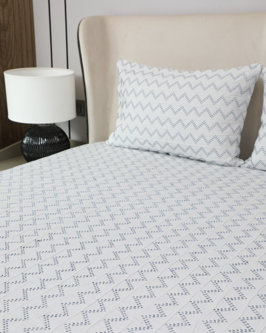 Blue Float Chevron Reversible Bedspread