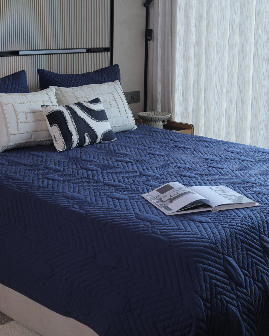 Hexa Navy Quilted Bedspread  / Coverlet Set