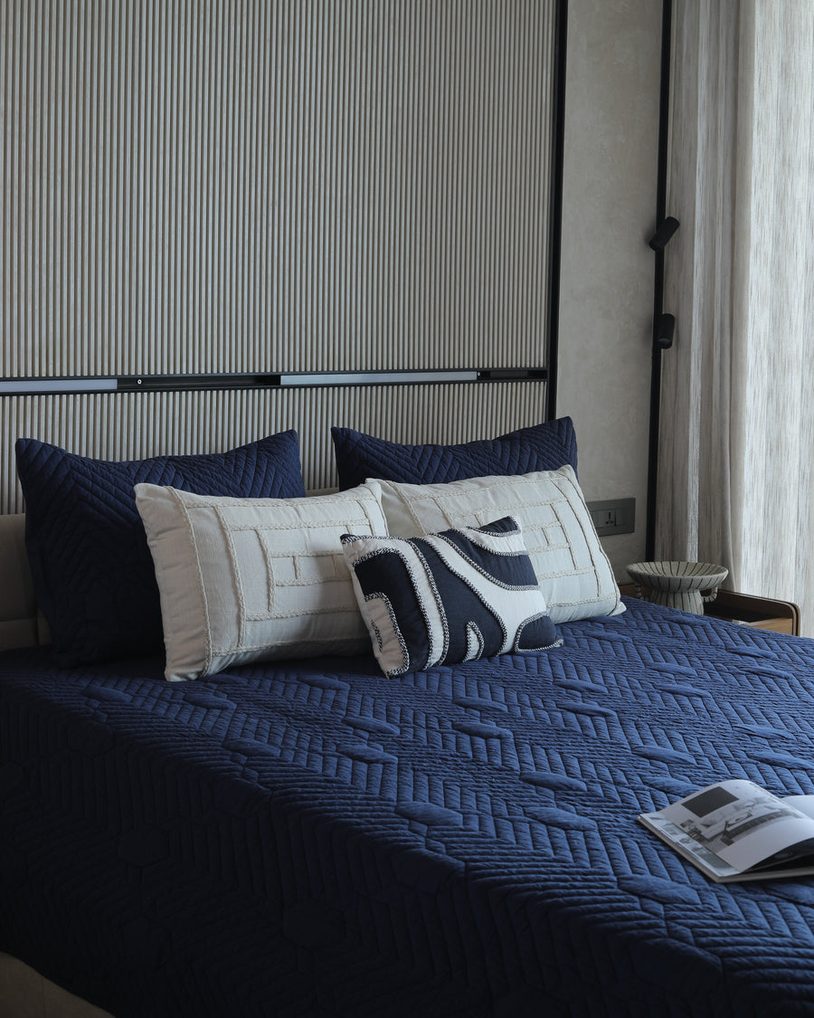 Hexa Navy Quilted Bedspread  / Coverlet Set