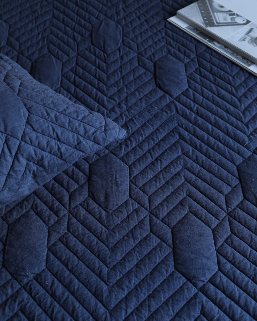 Hexa Navy Quilted Bedspread  / Coverlet Set