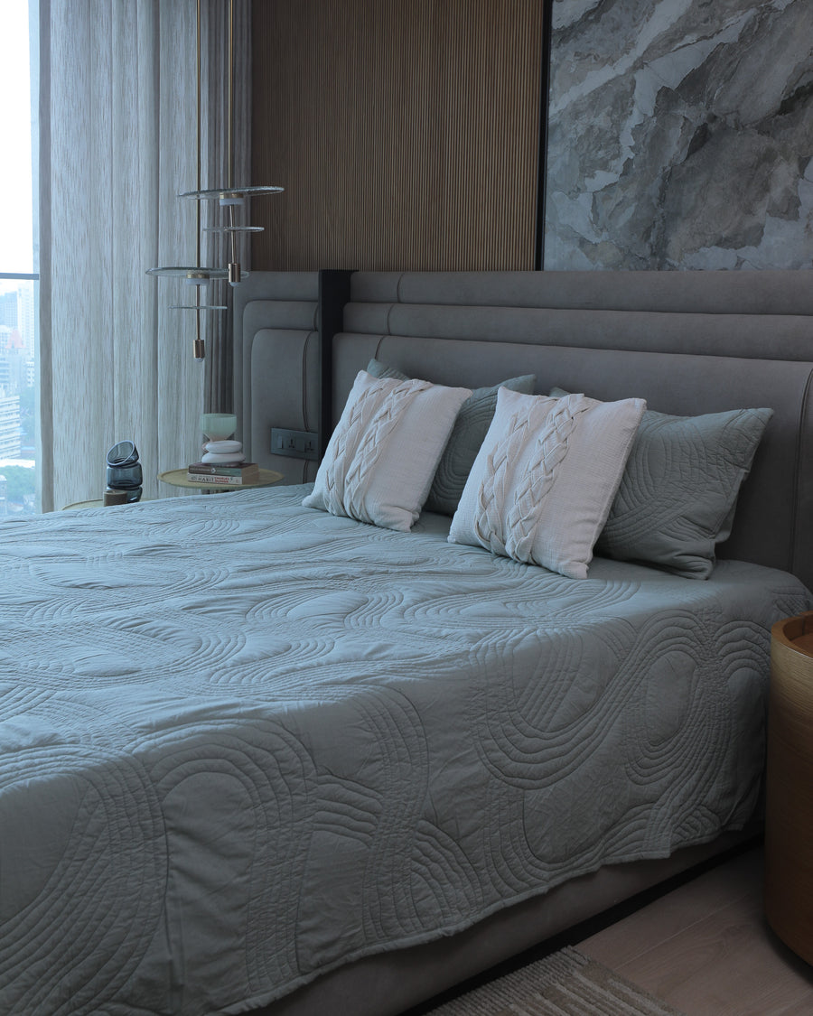 Shore Aqua Grey Quilted Bedspread  / Coverlet Set
