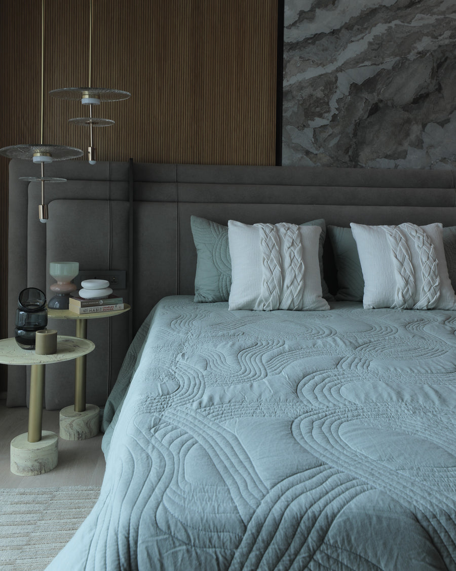 Shore Aqua Grey Quilted Bedspread  / Coverlet Set