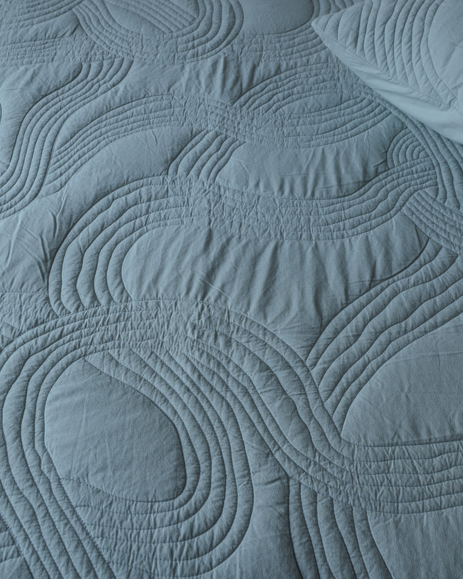 Shore Aqua Grey Quilted Bedspread  / Coverlet Set