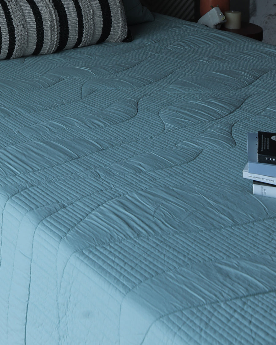 Etch Clay Blue Quilted Bedspread  / Coverlet Set