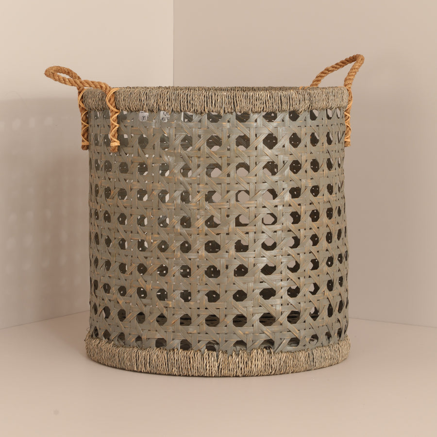 Rattan Rope Handle Planter Grey - Small