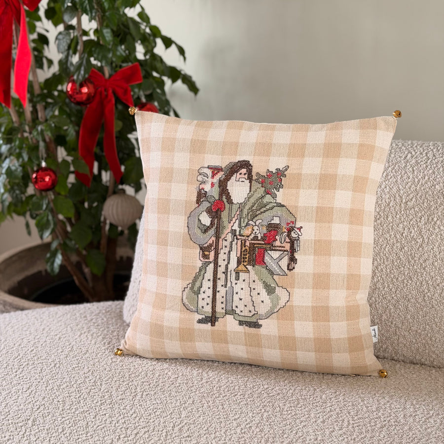 Tartan Cross Stich Santa Cushion cover