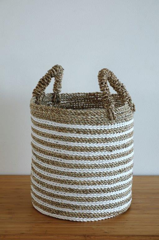 Sea weed Cylindrical Basket - White natural - Large