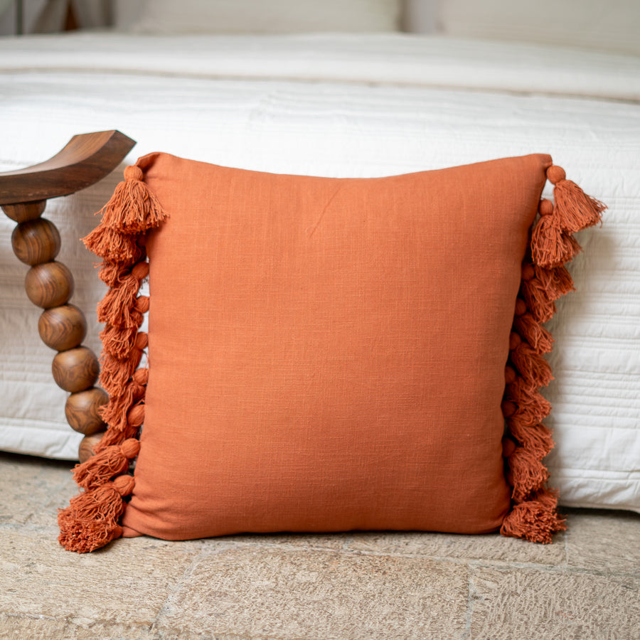 Oversized Rust Tassled Cushion Cover