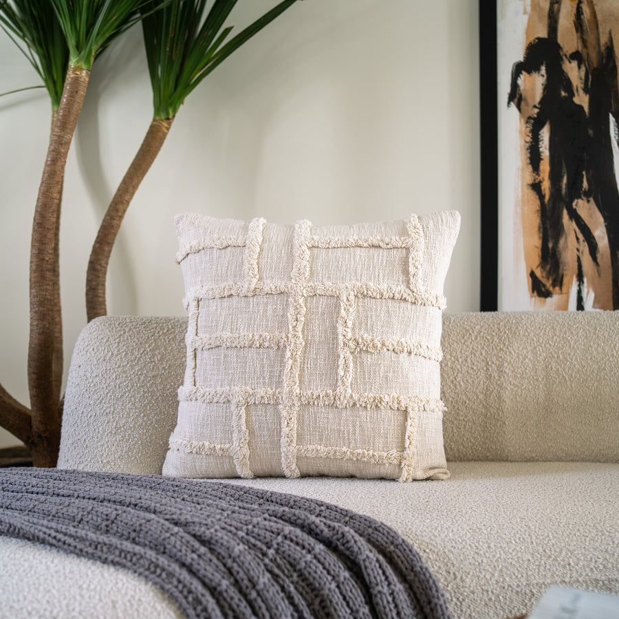 Oversized Multi maze tuftted cream Cushion Cover