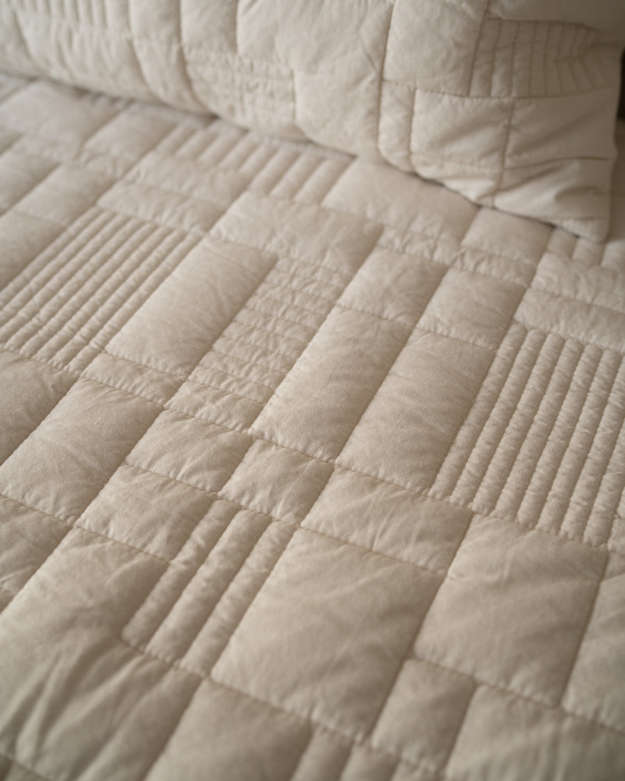Tectonic Cream Quilted Bedspread  / Coverlet Set