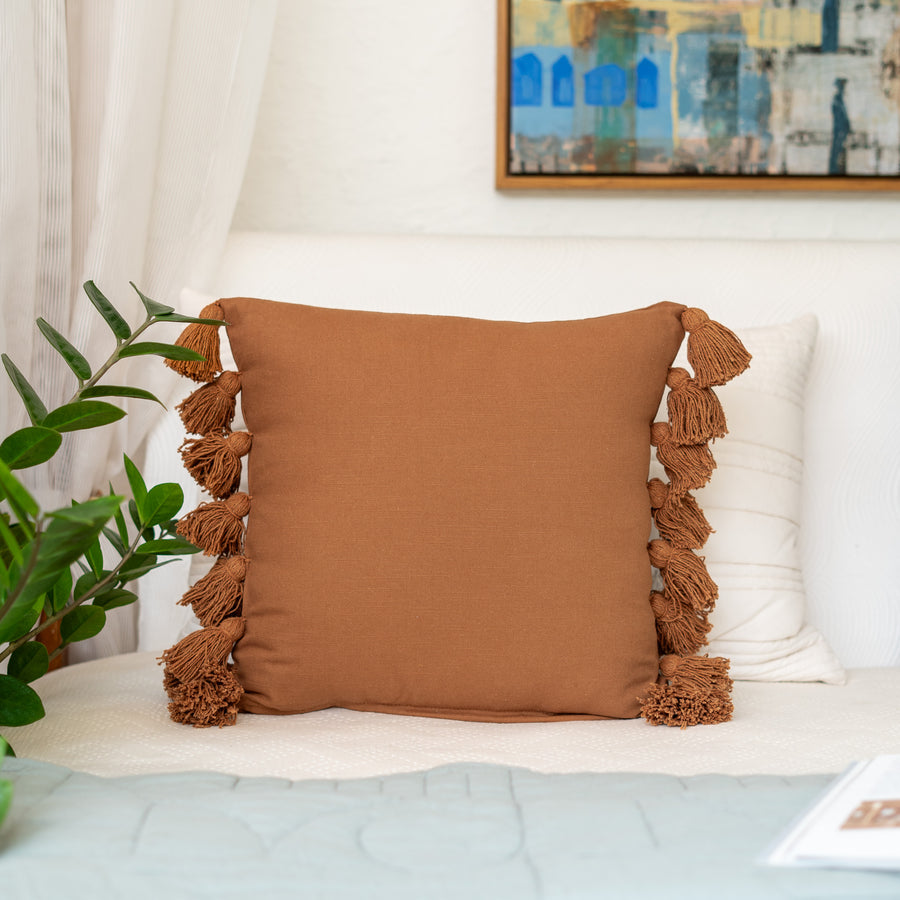 Rust Side Tassled Cushion Cover