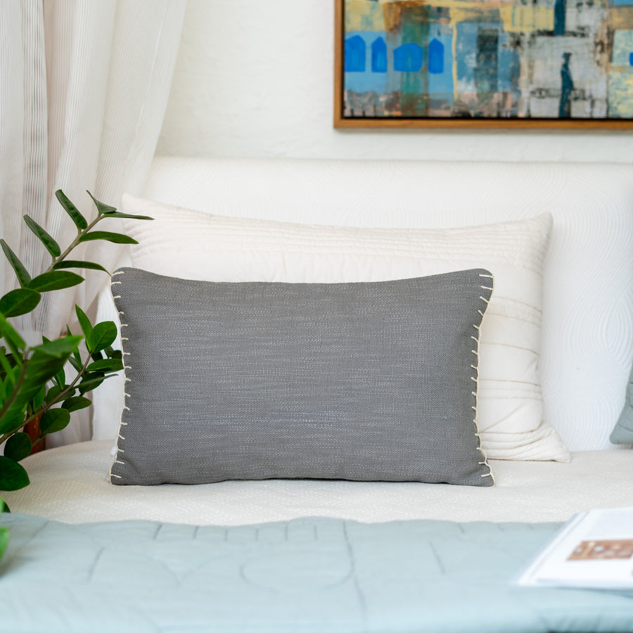 Grande Stitch Border Grey Cushion Cover