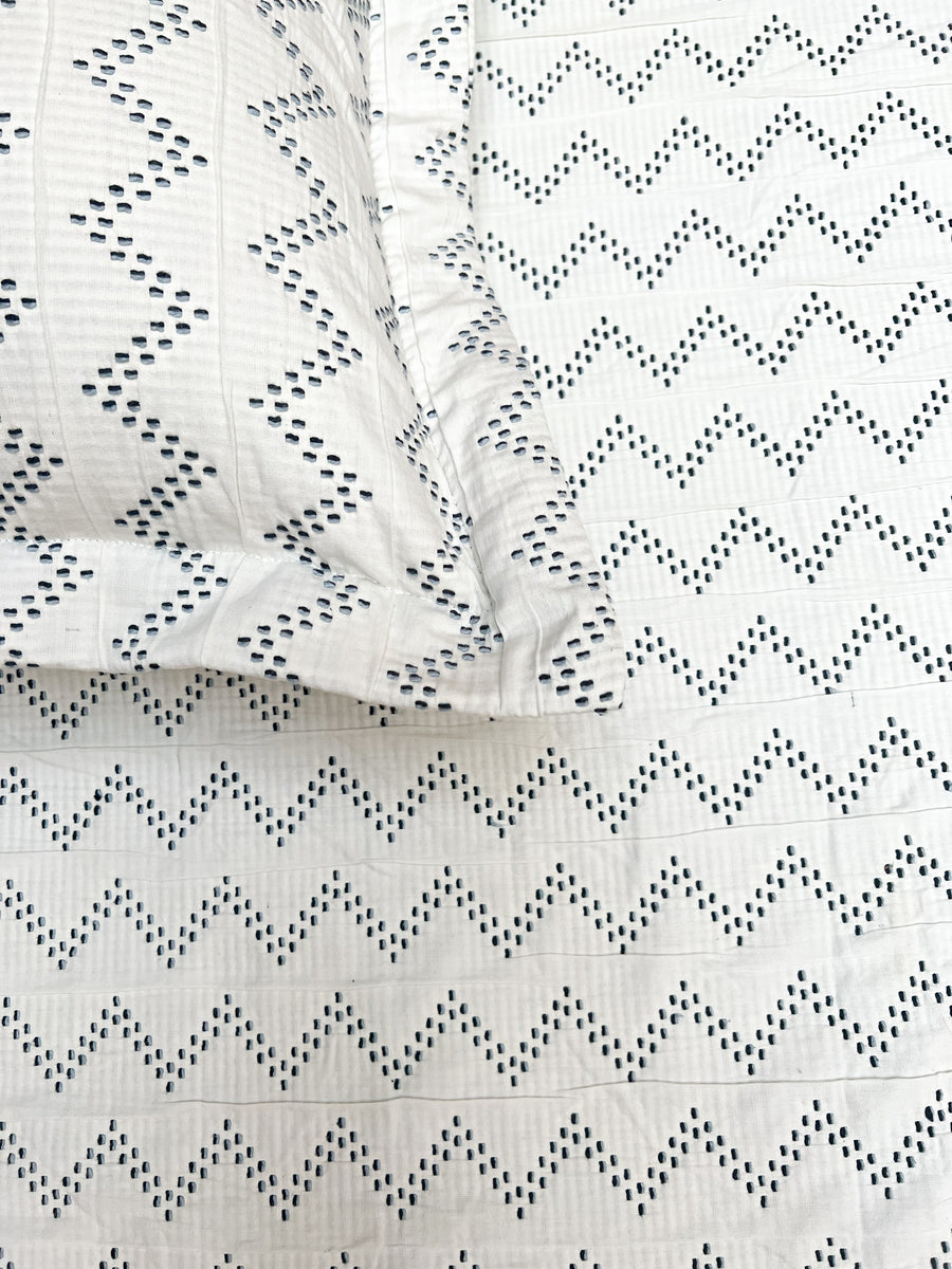 Blue Float Chevron Reversible Bedspread