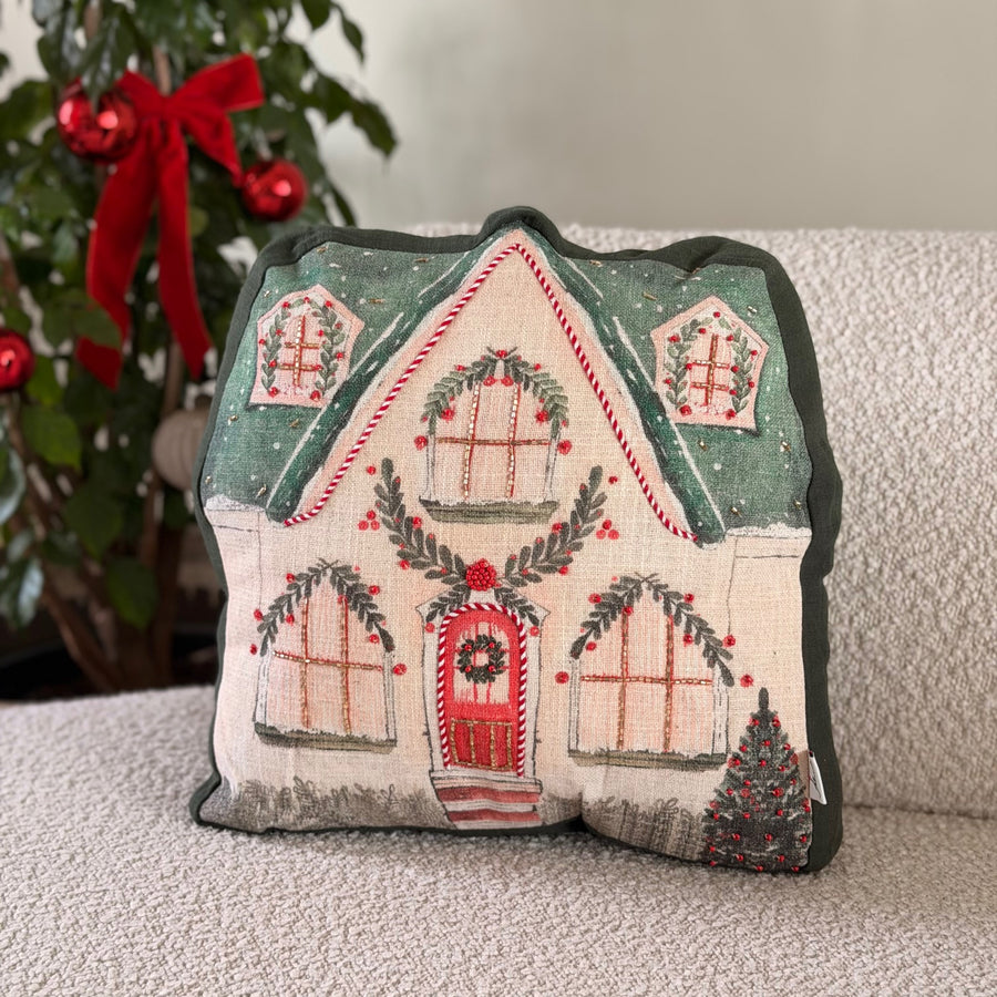 Winter cottage Cushion