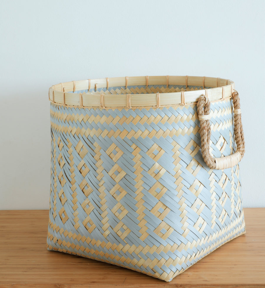 Bamboo Open Round Laundry Basket - Grey/White