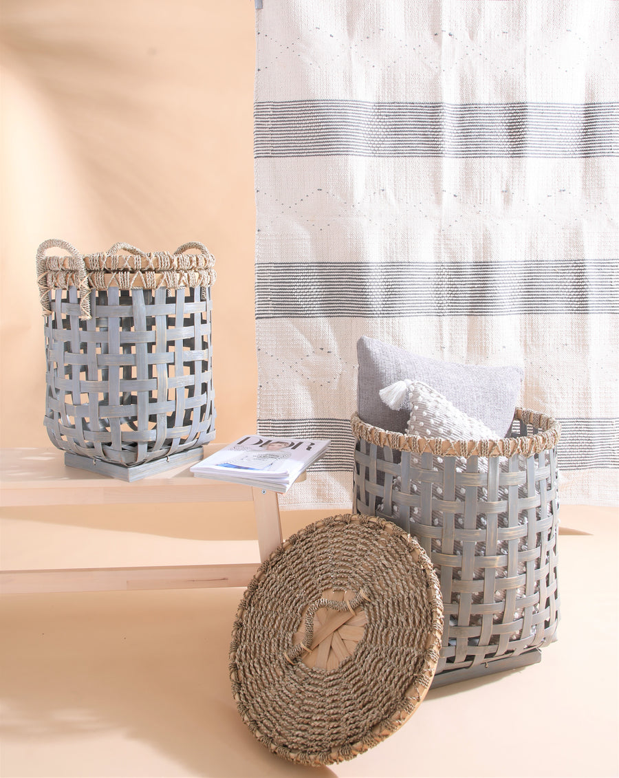 Bamboo Cage Basket - Grey - Large