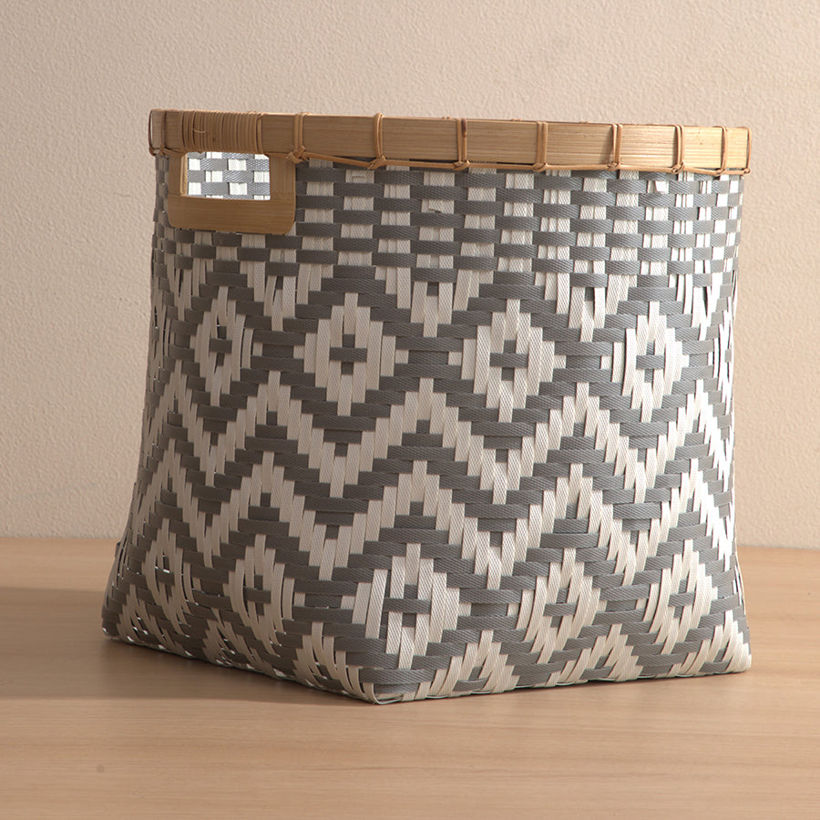 Bamboo Round Storage Bin - Grey/White - Large