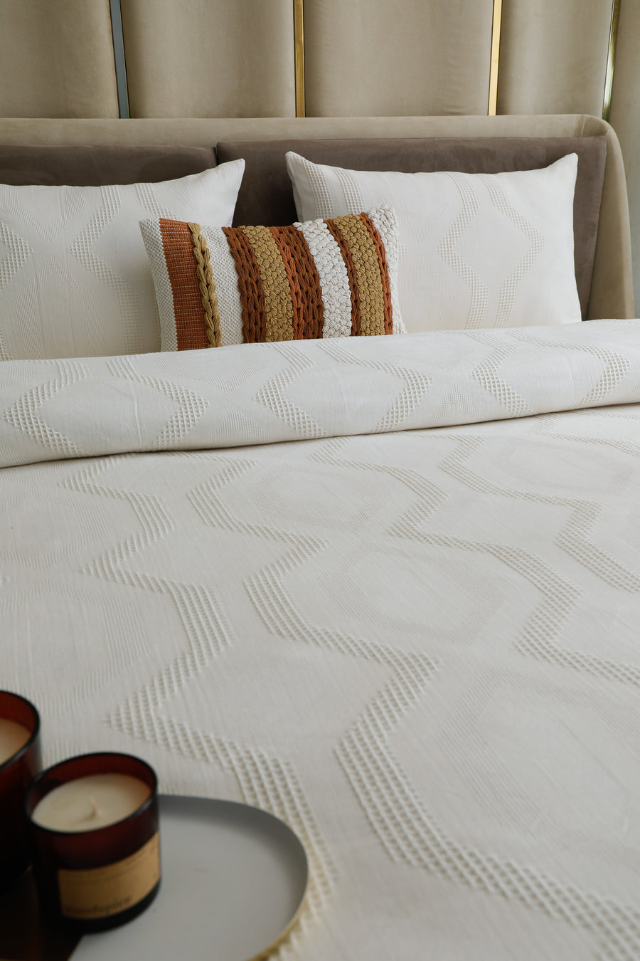 Waffle Diamonite Vanilla Day Duvet Cover Set