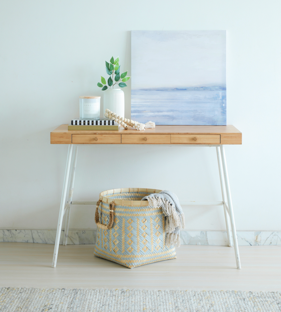 Bamboo Open Round Laundry Basket - Grey/White