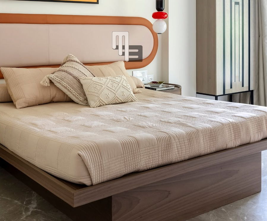Linear Square Beige Quilted Bedspread  / Coverlet Set