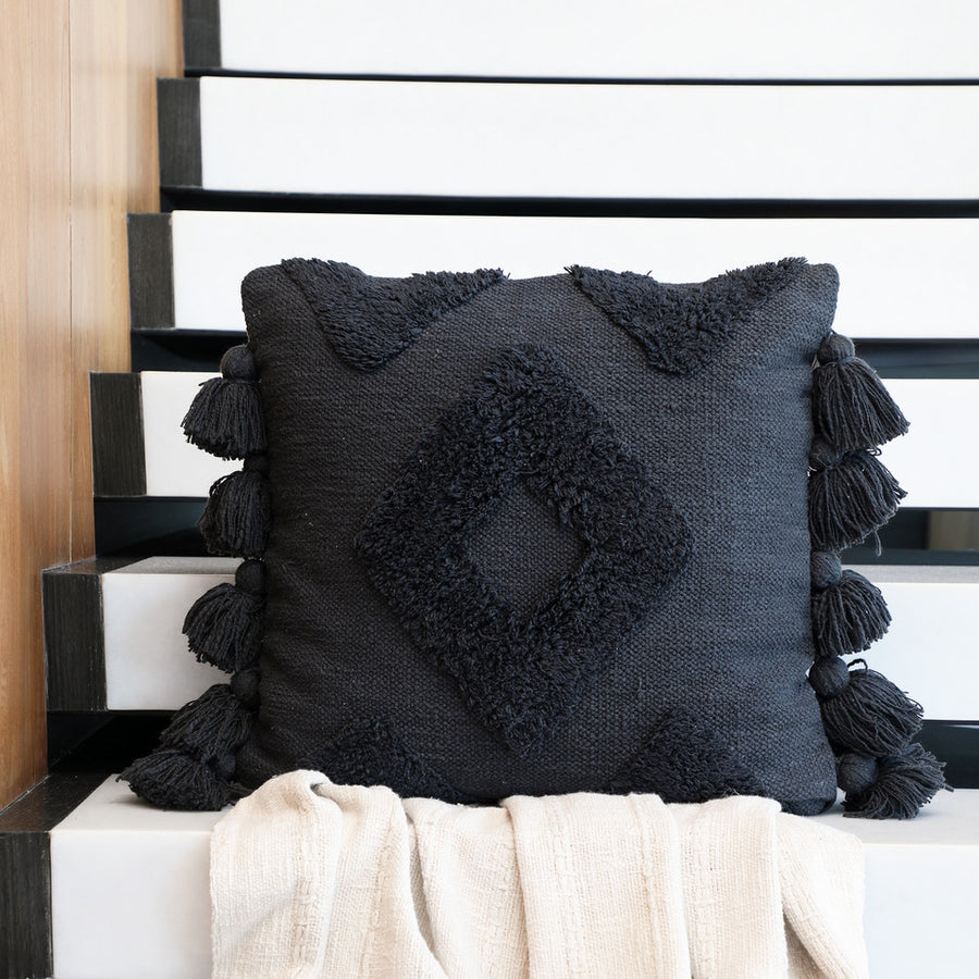 Bouldle Tassels Charcoal Cushion Cover