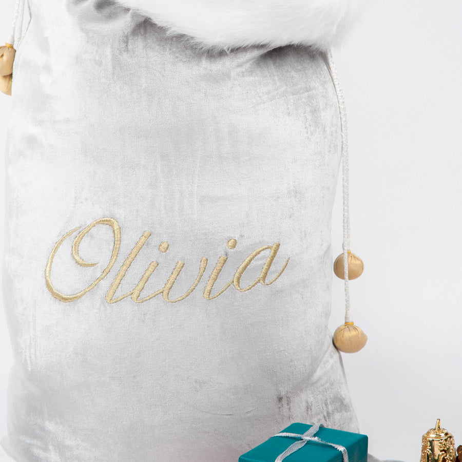 Silver Velvet With Faux Fur Santa Sack