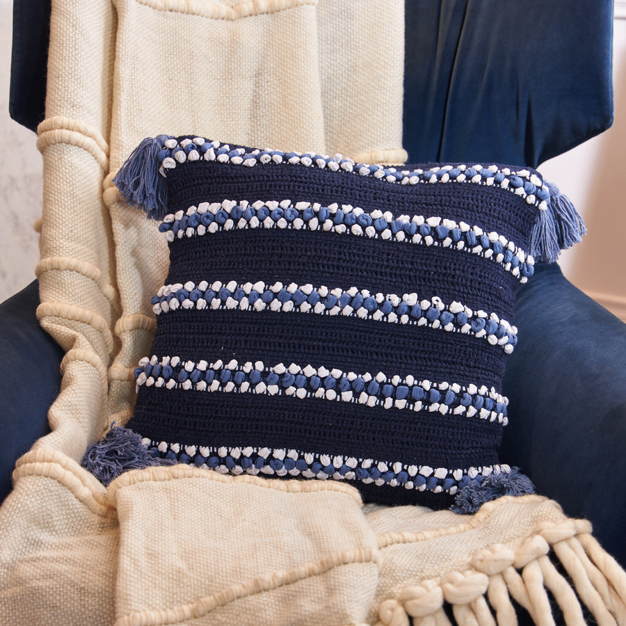 Knotted Navy Stripe Cushion Cover