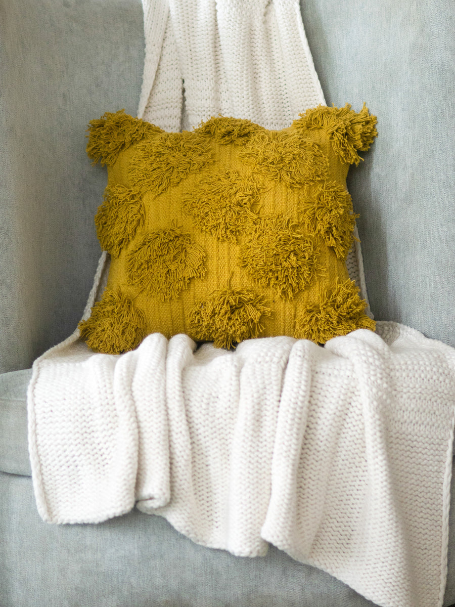 Mustard Poms Cushion Cover