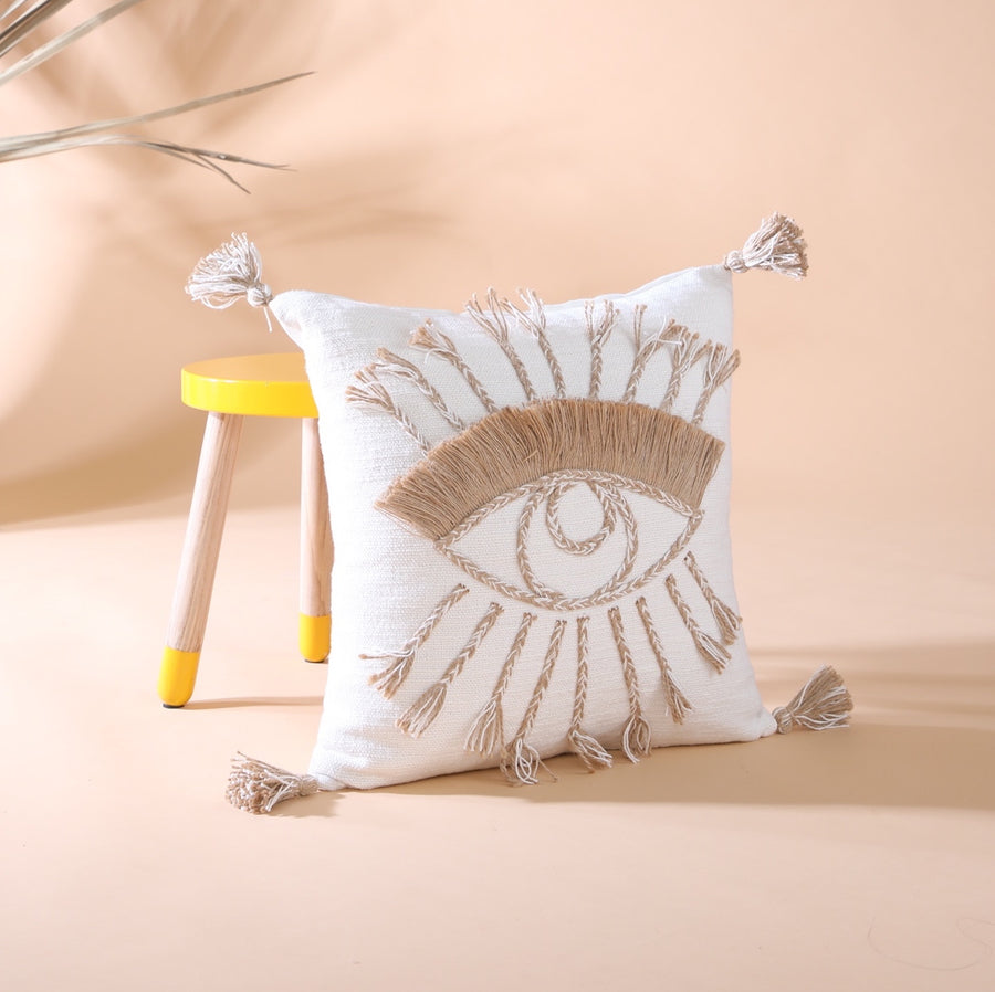 White Evil Eye Cushion Cover