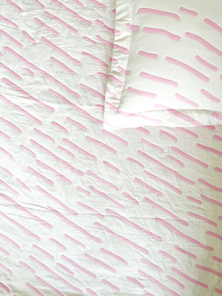 Reversible Stripe Pink Bedspread Set