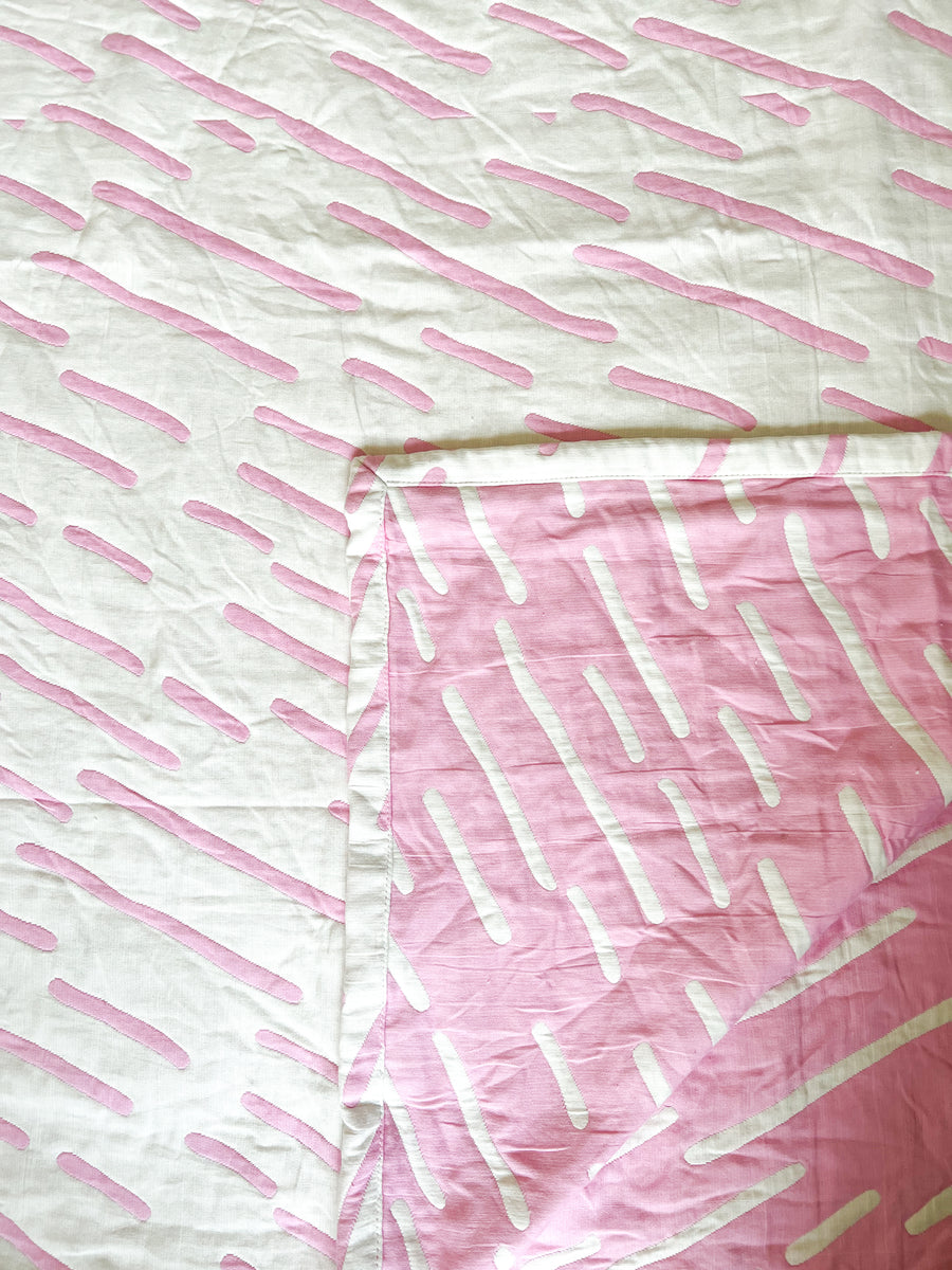 Reversible Stripe Pink Bedspread Set