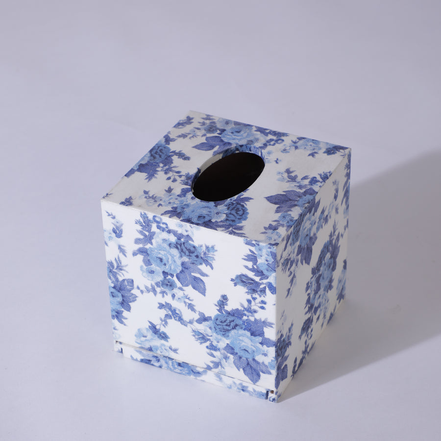 SQUARE TISSUE BOX English Blue Rose