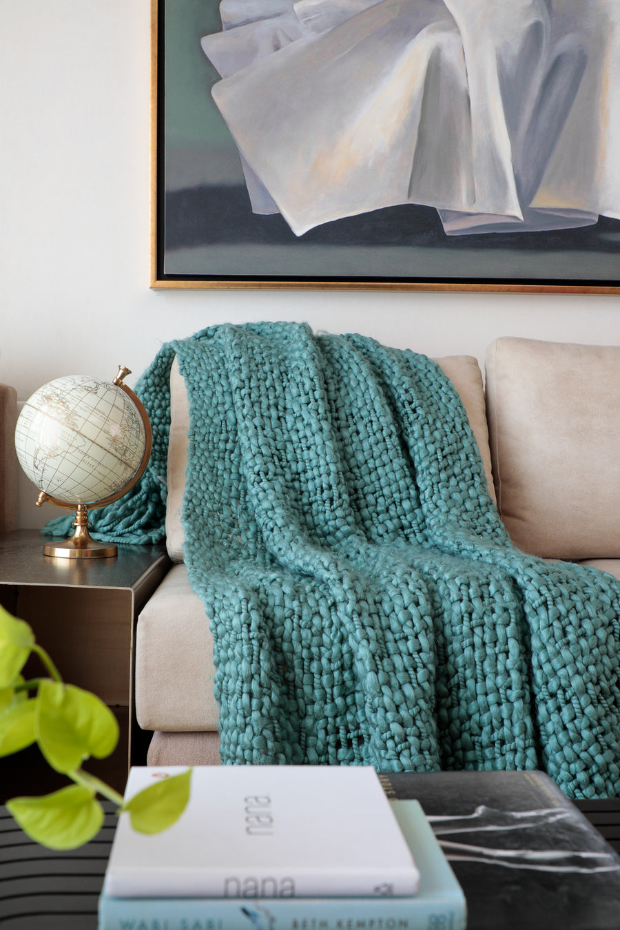Chunky Turquoise Knit Throw