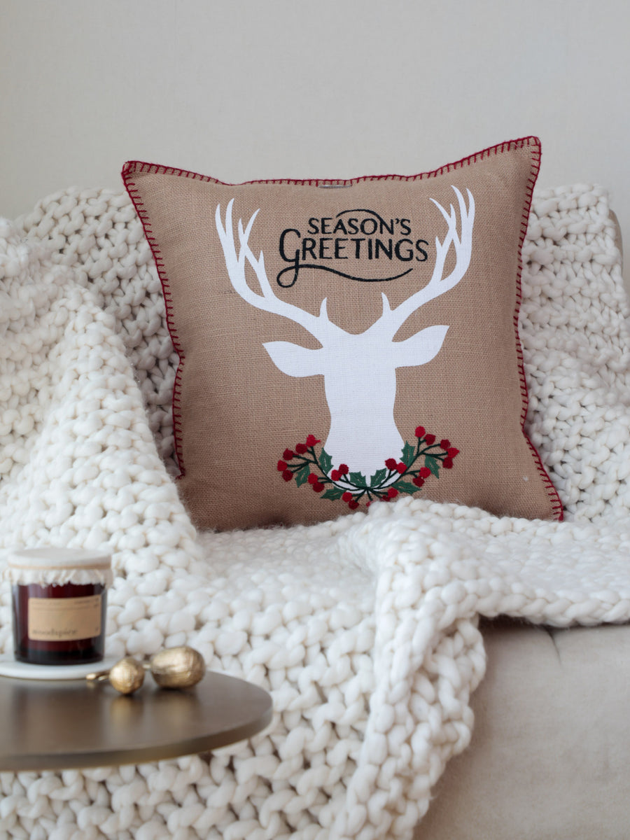 Reindeer Jute Cheer Cushion Cover