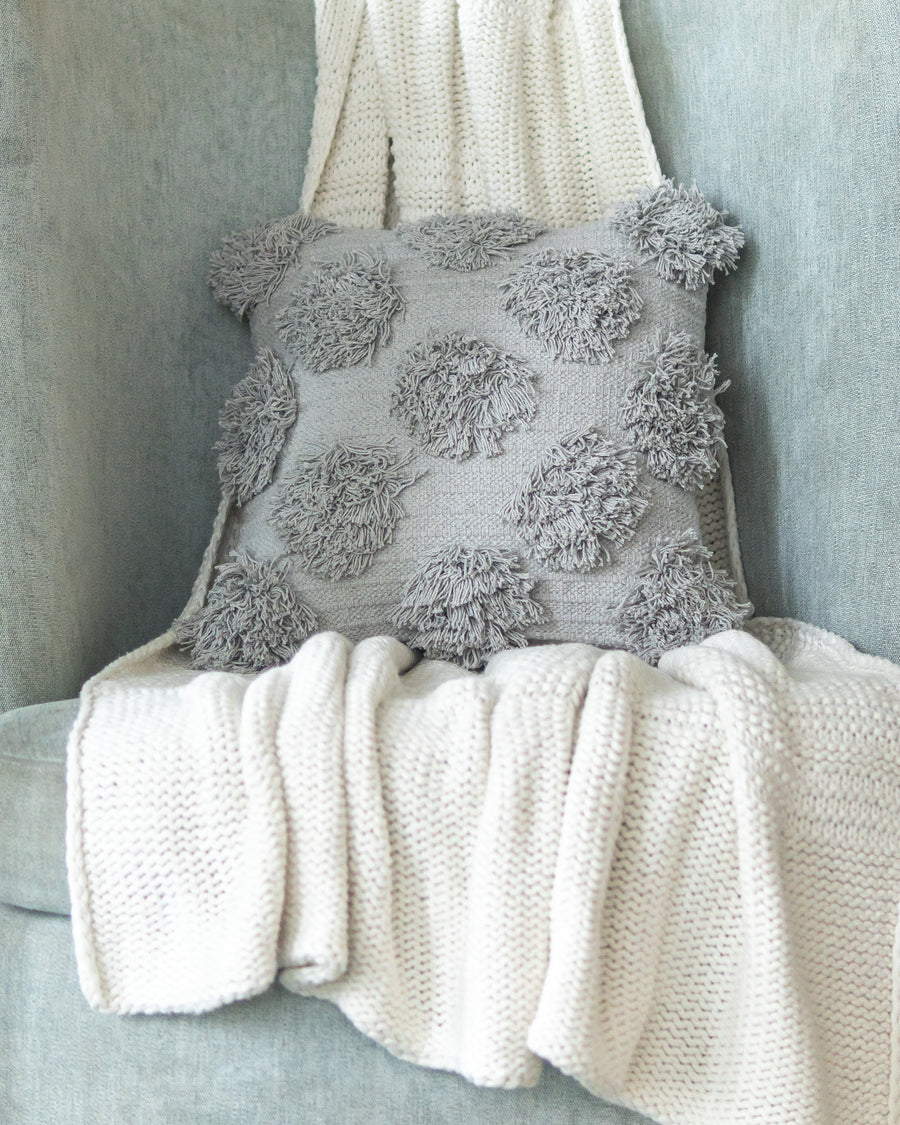 Grey Poms Cushion Cover