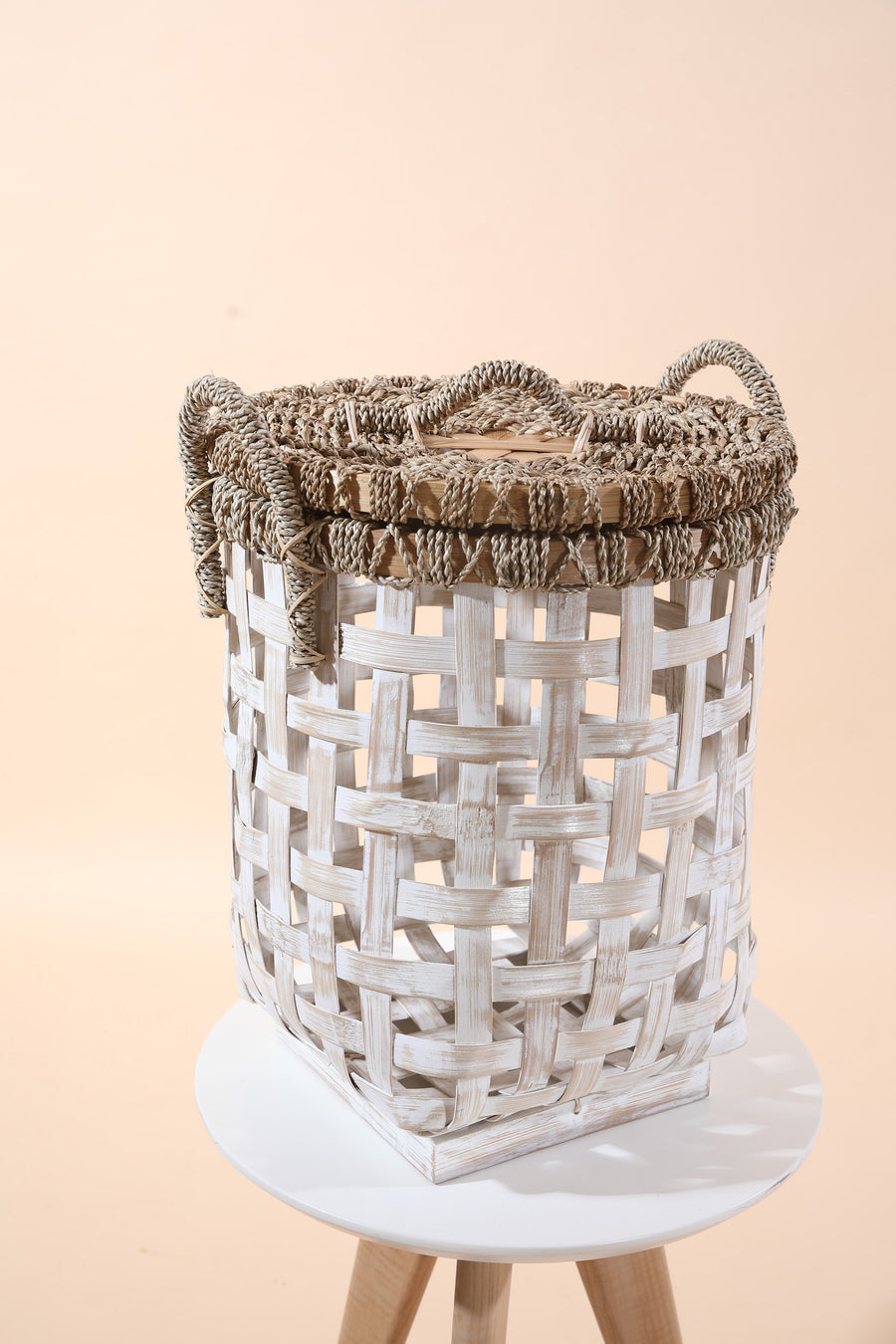Bamboo Cage Basket White SMALL