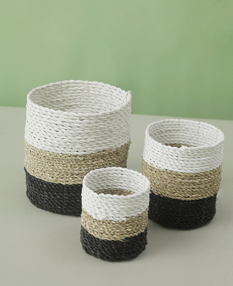 SEA WEED MINI BASKET WHITE BLACK SMALL