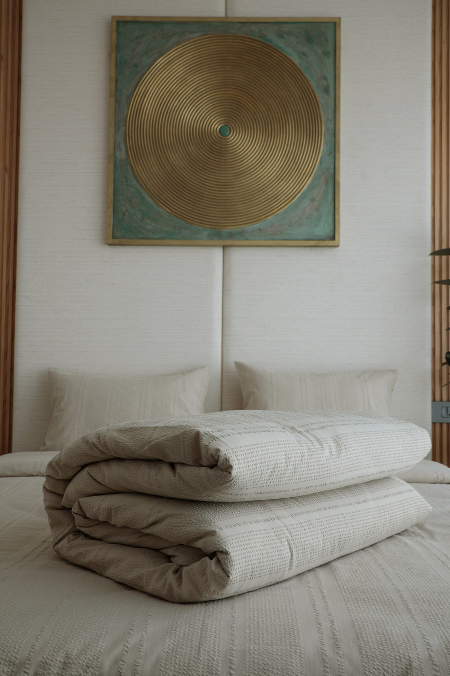 Pucker stripe Beige Day Duvet Cover Set